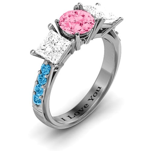 Majestic Round & Princess 3 Stone Ring with Accents