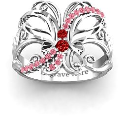 Glimmering Butterfly Ring in 925 Sterling Silver with Garnet and Red Premium Zirconia