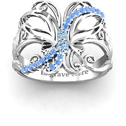 Glimmering Butterfly Ring in 925 Sterling Silver with Aquamarine and Fancy Blue Premium Zirconia
