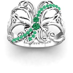 Glimmering Butterfly Ring in 925 Sterling Silver with Emerald and Green Premium Zirconia