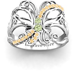 Glimmering Butterfly Ring in 925 Sterling Silver with Peridot and Fancy Yellow Premium Zirconia