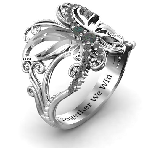 Glimmering Butterfly Ring – Sterling Silver with Alexandrite and Black Premium Zirconia
