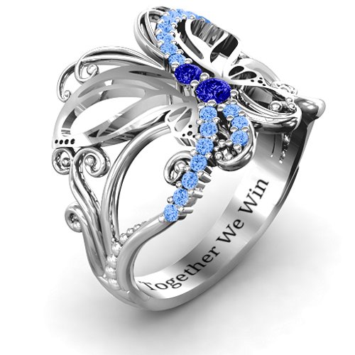 Glimmering Butterfly Ring – Sterling Silver with Blue Sapphire and Fancy Blue Premium Zirconia