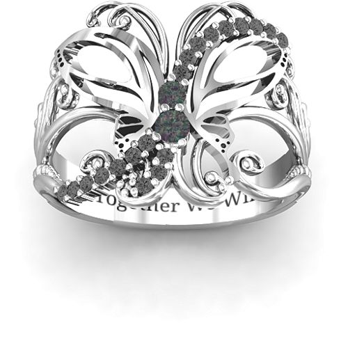 Glimmering Butterfly Ring – Sterling Silver with Alexandrite and Black Premium Zirconia