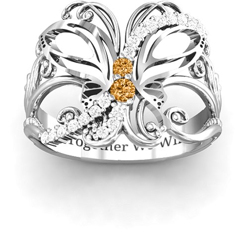 Glimmering Butterfly Ring – Sterling Silver with Citrine and White Premium Zirconia