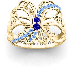 Glimmering Butterfly Ring in 9K Solid Yellow Gold with Blue Sapphire and Fancy Blue Premium Zirconia