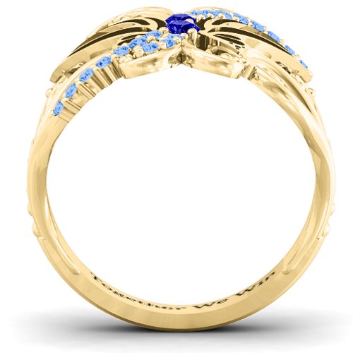 Glimmering Butterfly Ring – 9kt Yellow Gold with Blue Sapphire and Fancy Blue Premium Zirconia