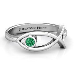 Classic Fish Ring in 925 Sterling Silver with Emerald