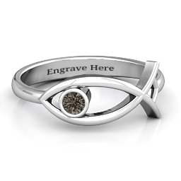 Classic Fish Ring in 925 Sterling Silver with Smokey Quartz