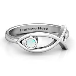 Classic Fish Ring in 925 Sterling Silver with Opal