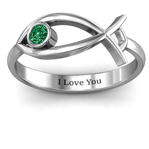 Classic Fish Ring – Sterling Silver with Emerald