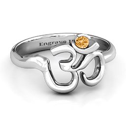 Om - Sound of Universe Ring with Round Stone