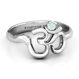 Om - Sound of Universe Ring with Round Stone in 925 Sterling Silver with Opal