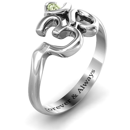 Om - Sound of Universe Ring with Round Stone – Sterling Silver with Peridot