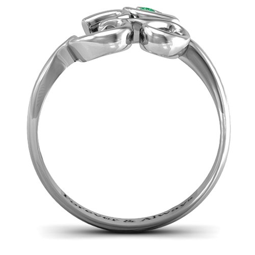 Om - Sound of Universe Ring with Round Stone – Sterling Silver with Emerald