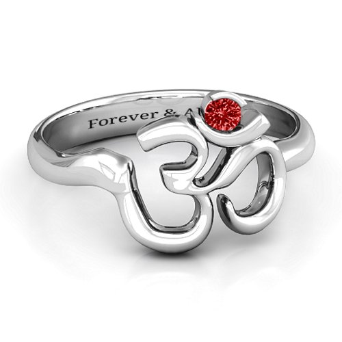 Om - Sound of Universe Ring with Round Stone – Sterling Silver with Garnet
