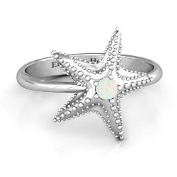 Starfish Ring in 925 Sterling Silver with Opal