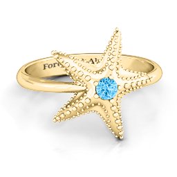 Starfish Ring in 9K Solid Yellow Gold with Blue Topaz