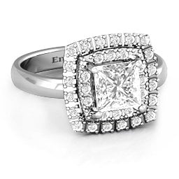 Splendid Double Halo Princess Ring in 925 Sterling Silver
