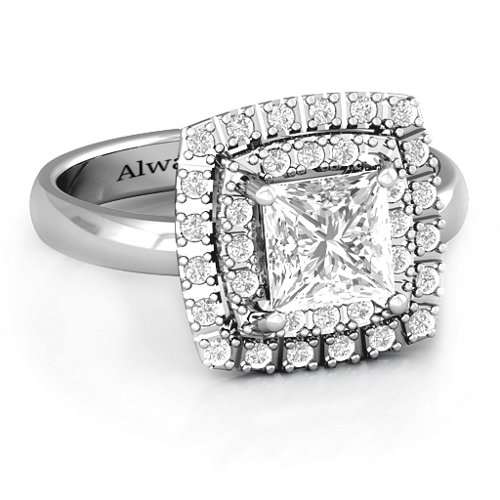 Splendid Double Halo Princess Ring – Sterling Silver with White Premium Zirconia