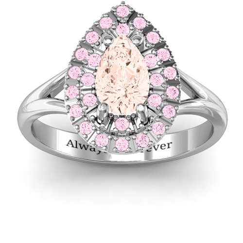 Cleopatra Double Halo Ring – Sterling Silver with Morganite and Fancy Pink Premium Zirconia