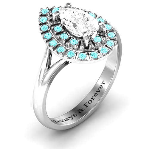 Cleopatra Double Halo Ring – Sterling Silver with White Premium Zirconia and Mint Premium Zirconia