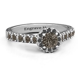 Graceful Shine Vintage Ring in 925 Sterling Silver with Smokey Quartz and Black Premium Zirconia