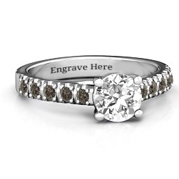 Vintage Diana Ring in 925 Sterling Silver with White Premium Zirconia and Smokey Quartz
