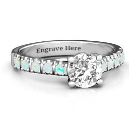 Vintage Diana Ring in 925 Sterling Silver with White Premium Zirconia and Opal