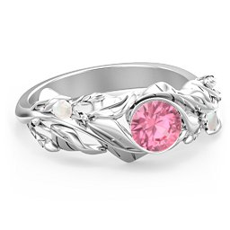 Solitaire Leaf Ring with Accent Stones