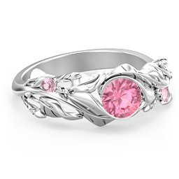 Solitaire Leaf Ring with Accent Stones