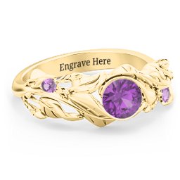 Solitaire Leaf Ring with Accent Stones