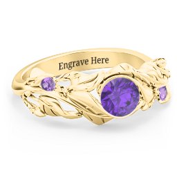 Solitaire Leaf Ring with Accent Stones