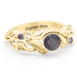 Solitaire Leaf Ring with Accent Stones