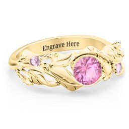 Solitaire Leaf Ring with Accent Stones