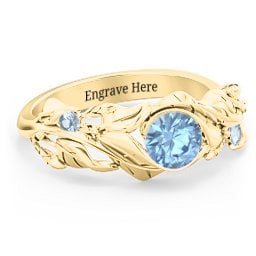 Solitaire Leaf Ring with Accent Stones