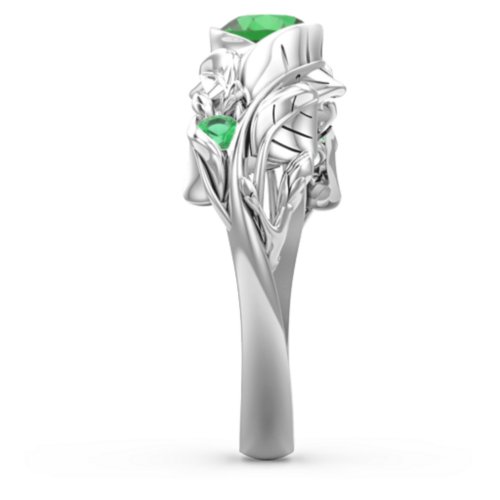 Solitaire Leaf Ring with Accent Stones