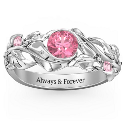 Solitaire Leaf Ring with Accent Stones