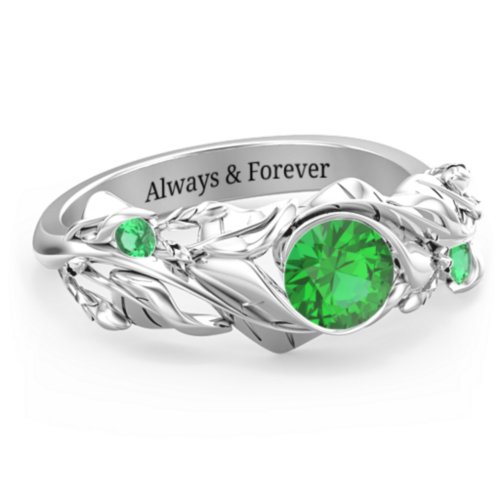 Solitaire Leaf Ring with Accent Stones