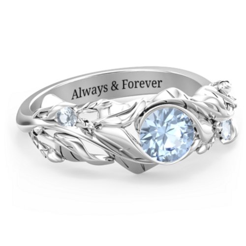 Solitaire Leaf Ring with Accent Stones