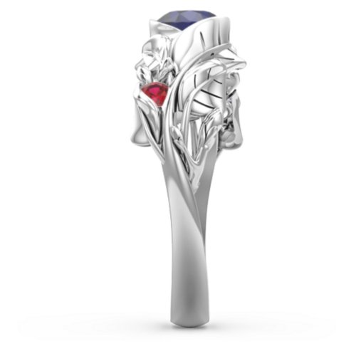 Solitaire Leaf Ring with Accent Stones – Sterling Silver with Blue Sapphire and Garnet