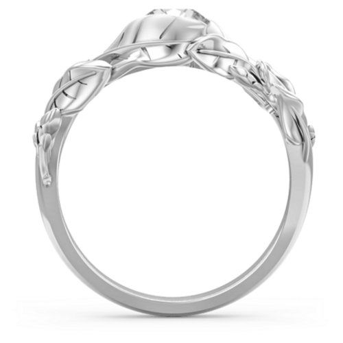 Solitaire Leaf Ring with Accent Stones – Sterling Silver with Cubic Zirconia