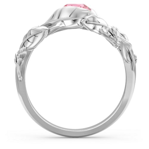 Solitaire Leaf Ring with Accent Stones – Sterling Silver with Pink Tourmaline and Opal