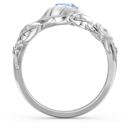 Solitaire Leaf Ring with Accent Stones – Sterling Silver with Blue Topaz