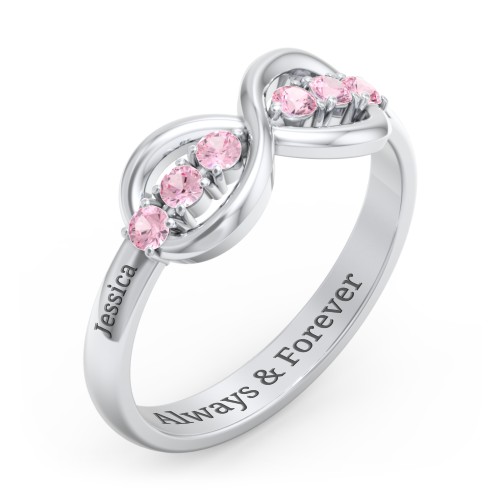 Engravable Infinity Ring with Birthstones – Sterling Silver with Pink Tourmaline