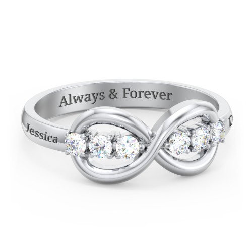 Engravable Infinity Ring with Birthstones – Sterling Silver with Diamond