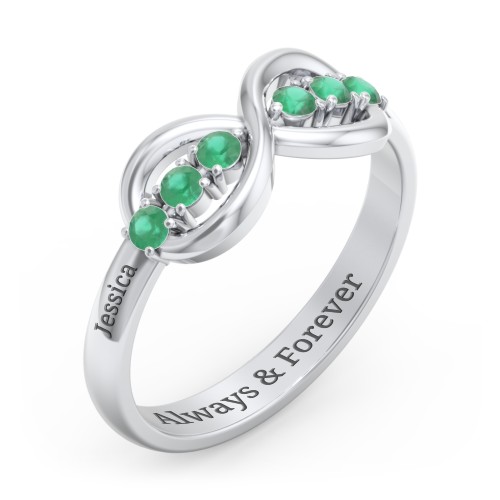 Engravable Infinity Ring with Birthstones – Sterling Silver with Emerald