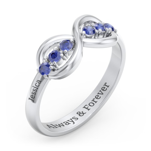Engravable Infinity Ring with Birthstones – Sterling Silver with Blue Sapphire