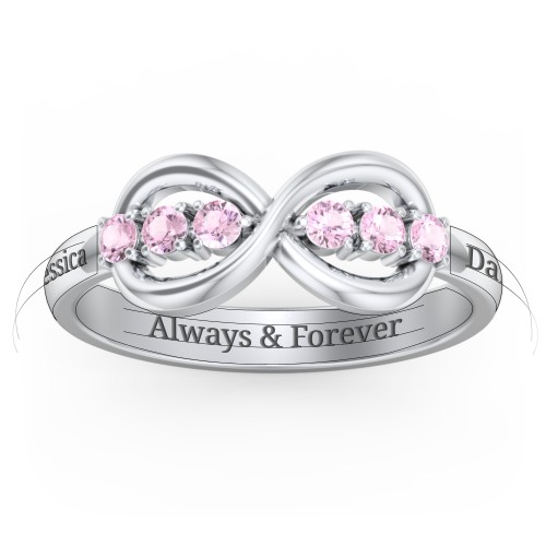 Engravable Infinity Ring with Birthstones – Sterling Silver with Pink Tourmaline