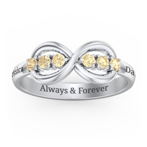 Engravable Infinity Ring with Birthstones – Sterling Silver with Citrine